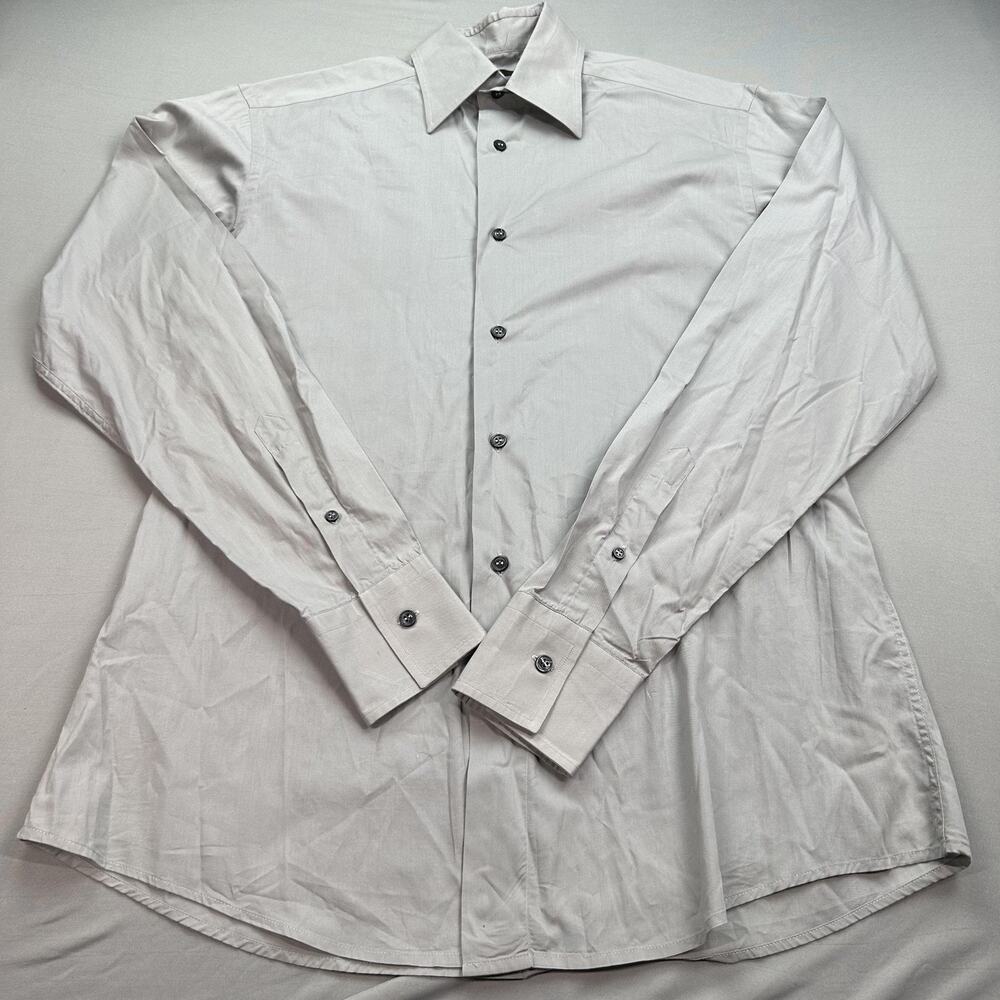 Zegna Shirt Mens Small II Gray‎ Oxford Academia Preppy Dress Business Stretch